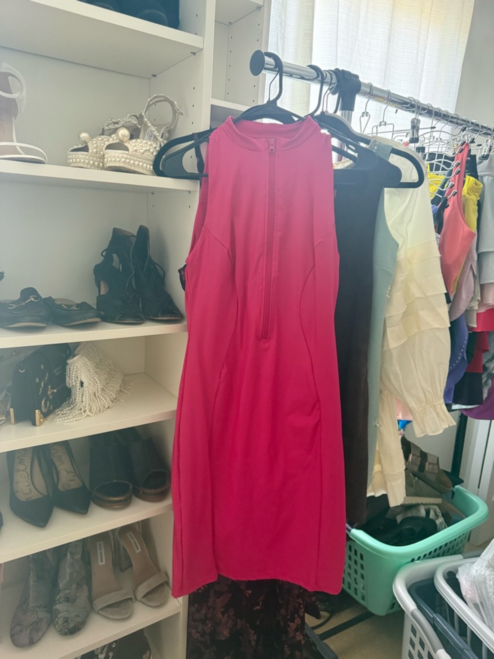 Sleeveless Hot Pink Mini Dress with Front Zip